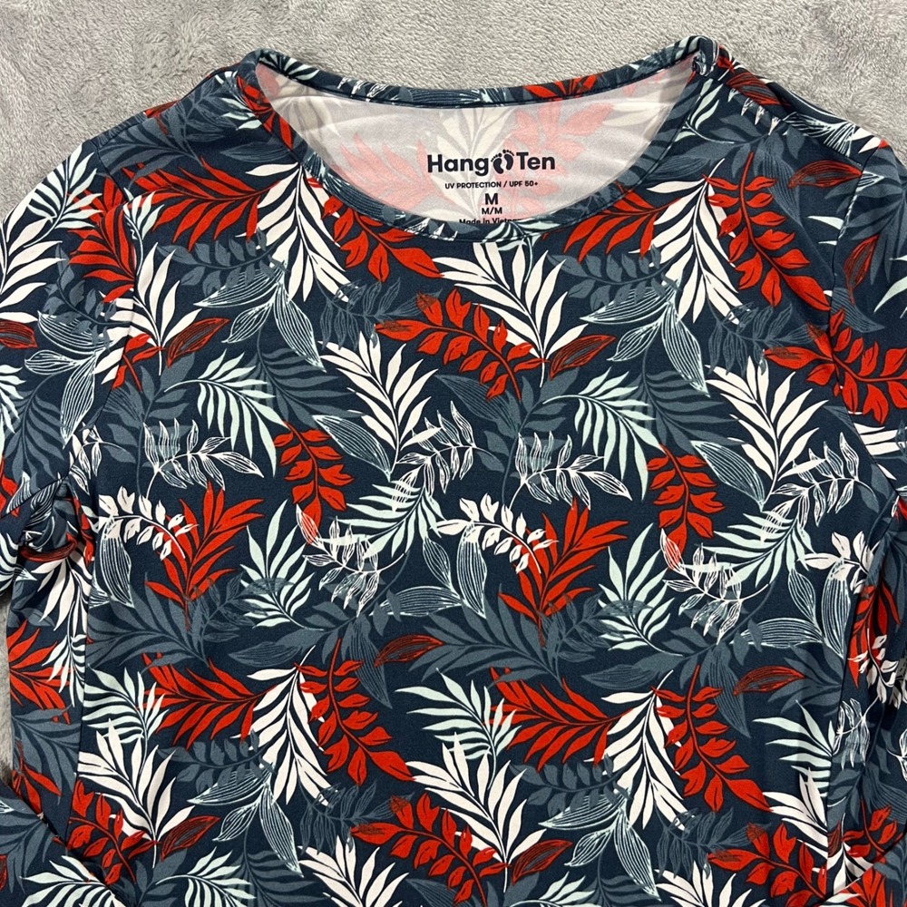 HANG TEN Rash Guard Women Medium Navy Red Tropical UV Protection‎ UPF 50+ Travel